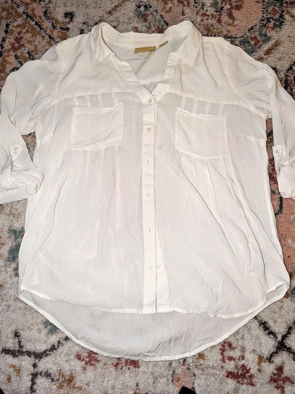 Maeve Anthropology Women's L Pocket Button Down White Casual Flowy Vaca
